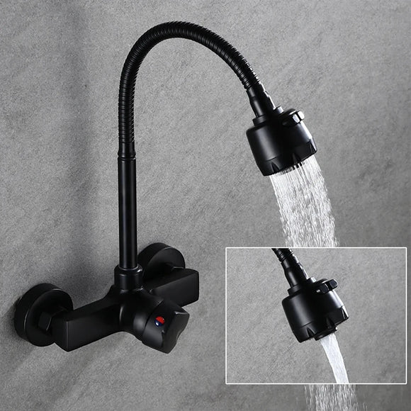 Onyzpily Free Shipping Black Brushed Kitchen Faucet Wall Mounted 2 Models Hot&Cold