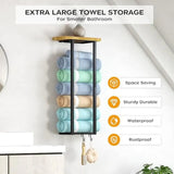 Towel Storage Rack Wall Mounted Metal Holder with Bamboo Shelf Bathroom Towels