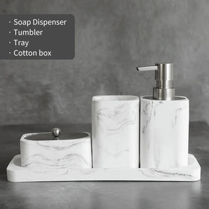 Bathroom Accessory Marble Look Includes Lotion Dispenser Soap Pump Tumbler Saop