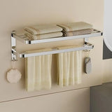 Stainless Steel Bathroom Towel Rack Shelf Double Bars Hooks Wall Mount Holder