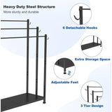 Free Standing Towel Rack with Metal Storage Shelf & 6 Hooks for Bathroom