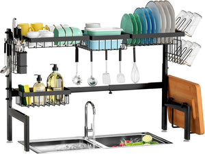 Over The Sink Dish Drying Rack, 2-Tier Steel Large Over The Sink Dish Rack