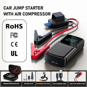 4 in1 Car Jump Starter Emergency Air Pump 150PSI Air Compressor 12400mAh Peak Current 1000A Starter Device Digital Tire Inflator