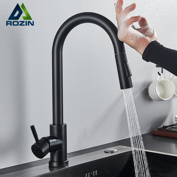 Rozin Smart Touch Kitchen Faucet Black Pull Out Sensor Faucets Black/Nickel 360 Rotation