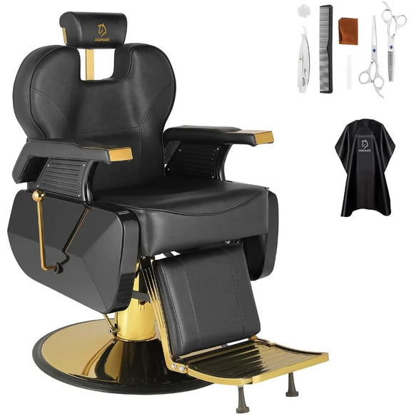 Chair Salon Hydraulic 360° Swivel Gold PVC Leather Barber, 440lbs Weight