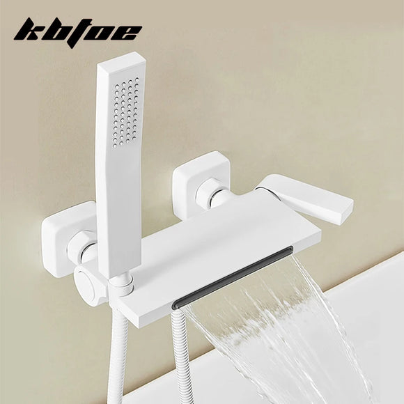 White Black Simple Bathroom Waterfall Bathtub Faucets With Hand-held Shower