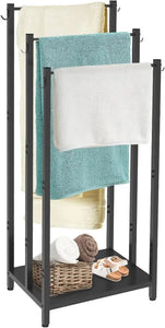 Free Standing Towel Rack with Metal Storage Shelf & 6 Hooks for Bathroom