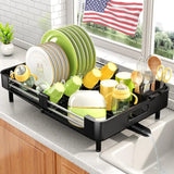 Expandable Dish Rack for Kitchen Counter, Large Dish Drainer, Stainless Steel Drying Dish Rack