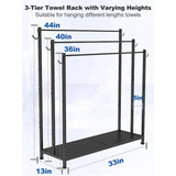 Free Standing Towel Rack with Metal Storage Shelf & 6 Hooks for Bathroom