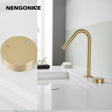 Bathroom Brushed gold Basin Mixer Faucet Countertop Single Handle Brass