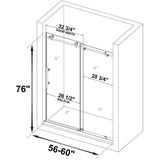 Shower Door, 56-60 in. W X 76 in. H, Frameless Sliding Showers Doors, Clear