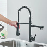 Black Pull Down Kitchen Sink Faucet Hot Cold Water Mixer Crane Tap with Dual Spout 360