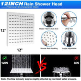 Water Showerhead, Built-in 2 Power Wash +12" Shower Extension Arm