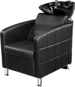 Salon Shampoo Bowl and Chair, Shampoo Chair Extra Wide Seat & Porcelain Hair Washing