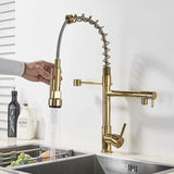 Black Pull Down Kitchen Sink Faucet Hot Cold Water Mixer Crane Tap with Dual Spout 360