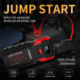 2500A Car Jump Starter 26000mAh Portable Power Bank | 12V Auto Emergency Car Battery Starter