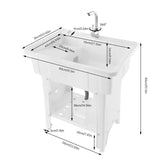 Freestanding Plastic Laundry Sink with Washboard, Utility Sink with Water Faucet