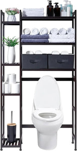 Bathroom cabinet storage with baskets and drawers, bamboo bathroom organizer