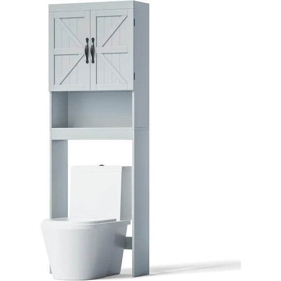 Over The Toilet Storage Cabinet, Bathroom Organizer with Adjustable Shelf, 2-Door Toilet Storage Rack