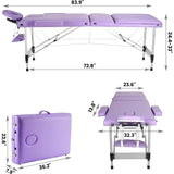 Massage Table 3 Fold 23.6" Wide, Height Adjustable Aluminum Massage Bed with Headrest