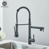 Black Pull Down Kitchen Sink Faucet Hot Cold Water Mixer Crane Tap with Dual Spout 360