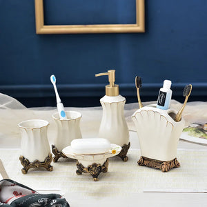 Ceramics Five Piece Set European Style White Toothbrush Holder