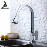 Kitchen Faucets Silver Pull Out Tap Single Hole Handle Solid Brass Black Swivel 360 Degree