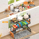 Over Sink Dish Drying Rack 3 Tier,2 Cutlery Holders Adjustable Dish Drainer