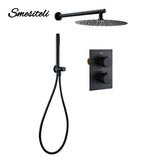 Smesiteli Bathroom Shower Set Matte Black Rain Shower Faucet Wall or Ceiling Mounted Thermostatic Valve System 8-12"Shower Head