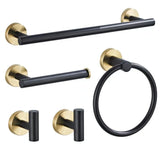 Black and Gold Stainless Steel Bathroom Hardware set Towel Bar Toilet Paper Holder Clothes Hook Bathroom Roll Towel Rack Ring