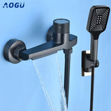 Gray Waterfall Bathtub Faucet With Hand Shower Brass