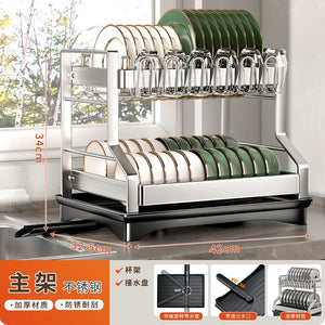 Kitchen Organizer 2 Tier Dish Drying Rack Utensils Storage Rack Bowls Knife Fork Pot