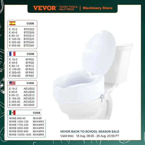 VEVOR Raised Toilet Seat 5inch Height Raised 300 lbs Screw Rod Locking for Elderly Handicap