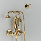 Luxury Gold Swan Bathtub Faucet Crystal Handle Bath Sets with Hand Shower Hot Cold Mixer
