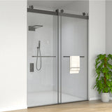 Sliding Frameless Shower Door Matte Black Clear Glass