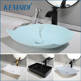 KEMAIDI Bathroom Vessel Sink Large Vessel Sink Bowl With Faucet