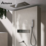 Luxury brass shower system with ceiling design, cold and hot LED