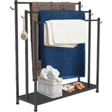 Free Standing Towel Rack with Metal Storage Shelf & 6 Hooks for Bathroom