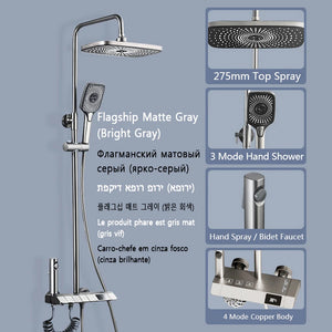 Bathroom Shower Full Set Black White Gray Bathtub Shower System Rain Pressurized Digital LED Shower