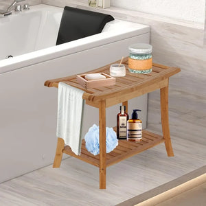 Bamboo Wooden Shower Bench Seat Bathroom Shower Chair with Storage