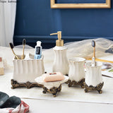 Ceramics Five Piece Set European Style White Toothbrush Holder