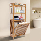 Laundry Hamper Bamboo Bathroom Cabinet Organizer 4 Tier Shower