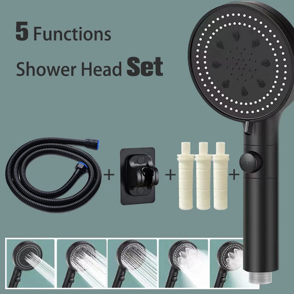 5 Modes Shower Head Showerhead Filter High Pressure Rainfall Set