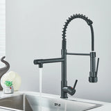 Black Pull Down Kitchen Sink Faucet Hot Cold Water Mixer Crane Tap with Dual Spout 360