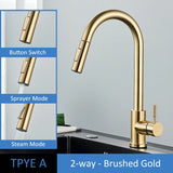 Quyanre Brushed Gold Kitchen Faucet Pull Out Kitchen Sink Water Tap Single