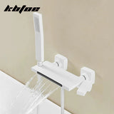 White Black Simple Bathroom Waterfall Bathtub Faucets With Hand-held Shower