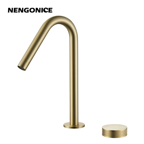 Bathroom Brushed gold Basin Mixer Faucet Countertop Single Handle Brass