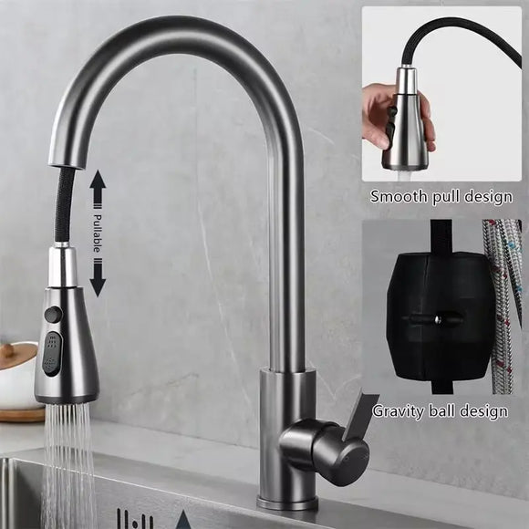 Kitchen Faucets 304 stainless steel Pull Out Kitchen Sink Water Tap Deck Mounted