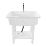 Freestanding Plastic Laundry Sink with Washboard, Utility Sink with Water Faucet