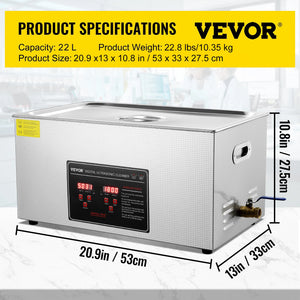 VEVOR 2L 3L 6L 10L 22L 30L Ultrasonic Cleaner Stainless Steel Portable